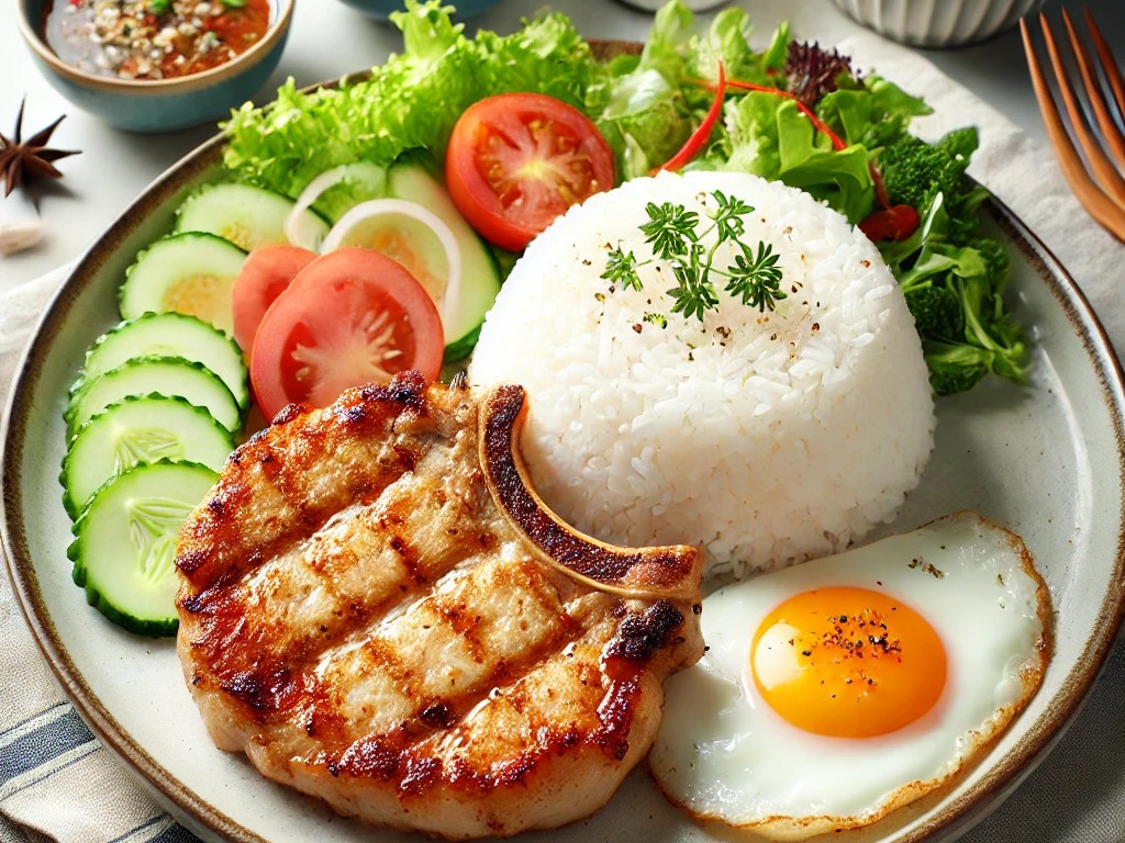 Grilled pork chop rice plate